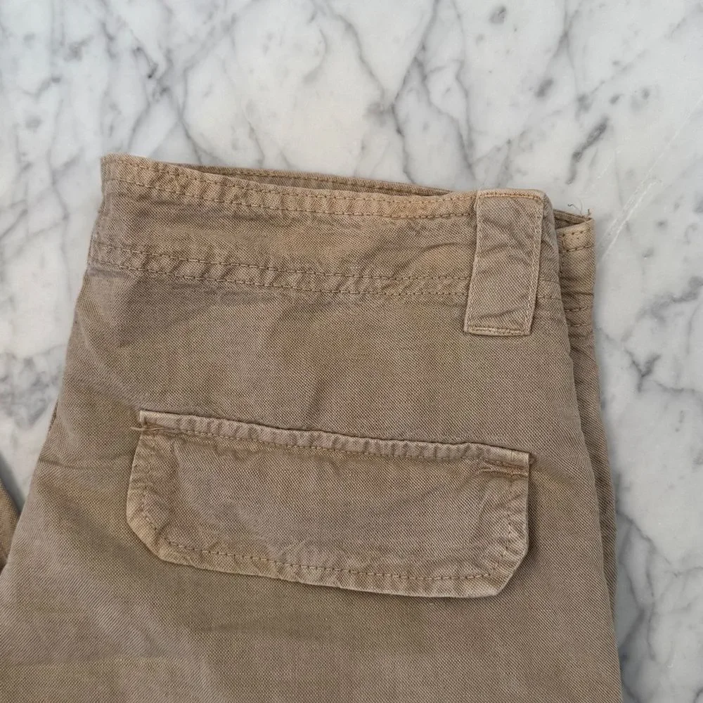 Y2K Zara Linen Blend Tan Cargo Wide Leg Pants Sz 4 Small